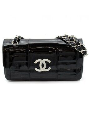 Chanel Chain Shoulder Bag Patent Leather Black